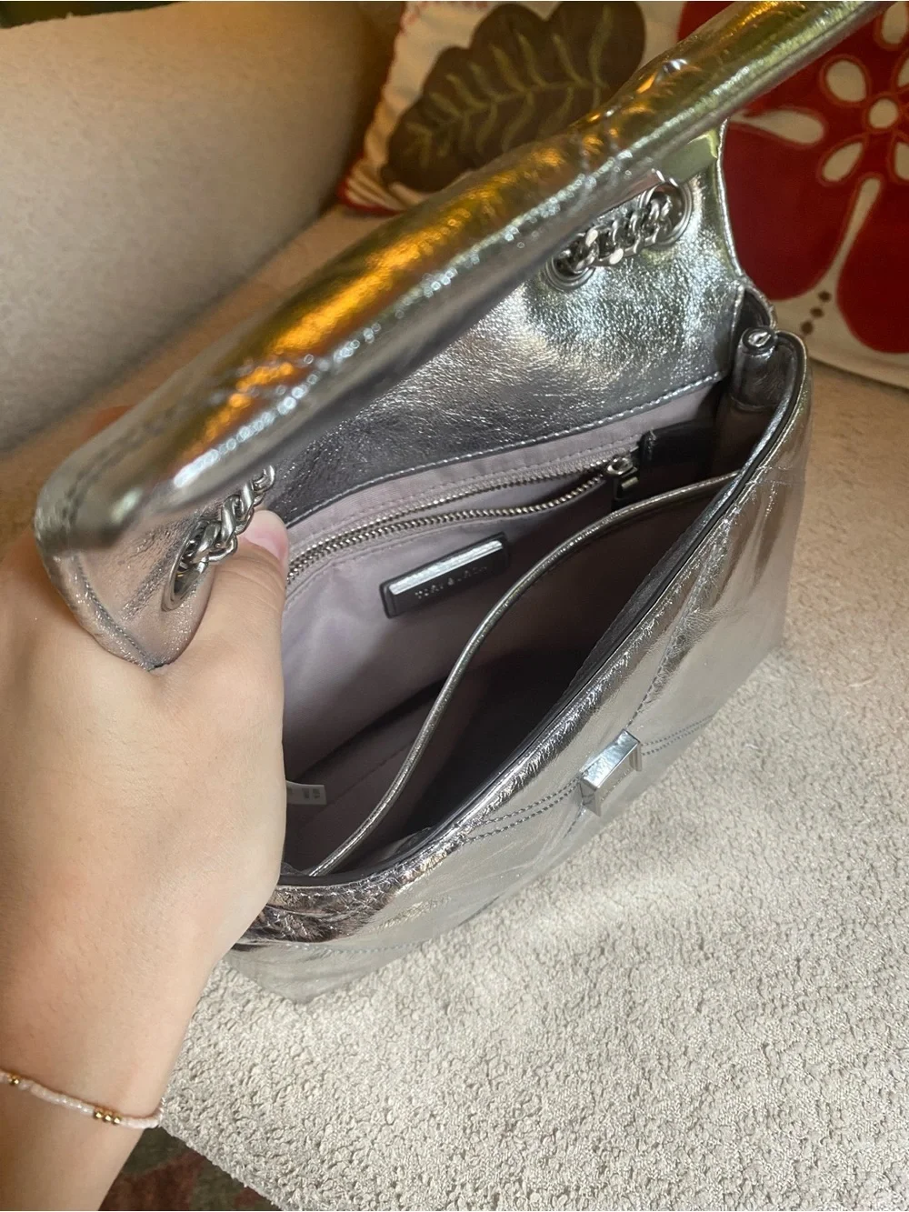Tory Burch Metallic Silver Quilted Chain Shoulder Bag